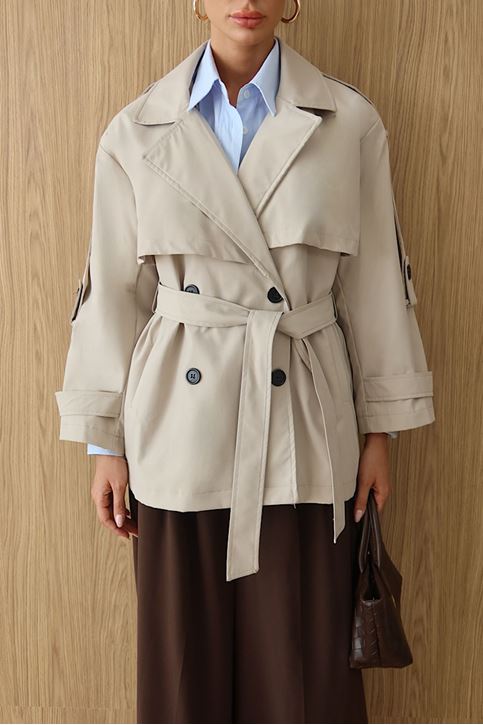 Kemerli Oversize Kısa Trençkot Bej