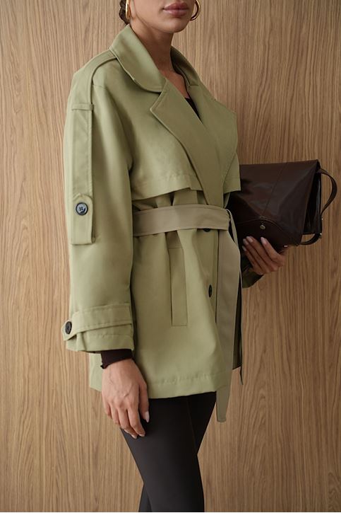 Kemerli Oversize Kısa Trençkot Haki