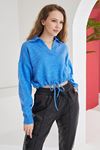 Polo Yaka Crop Kazak-Mavi