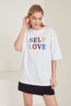 Self Love Baskılı T-shirt-Beyaz