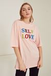 Self Love Baskılı T-shirt-Pudra