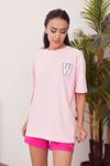 W Baskılı T-shirt-Pembe