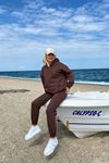 Kapüşonlu Kanguru Cepli Sweatshirt-Kahve