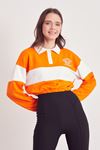 Çizgili Polo Yaka Bluz-Oranj