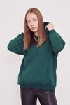 Kapüşonlu Kanguru Cepli Sweatshirt-Zümrüt Yeşil