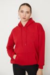 Kapüşonlu Kanguru Cepli Sweatshirt-Kırmızı