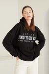 Baskılı Üç İplik Sweatshirt-Siyah