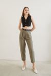 Kemerli Keten Pantolon-Haki