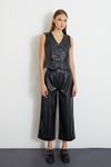 Culotte Fit Deri Pantolon-Siyah